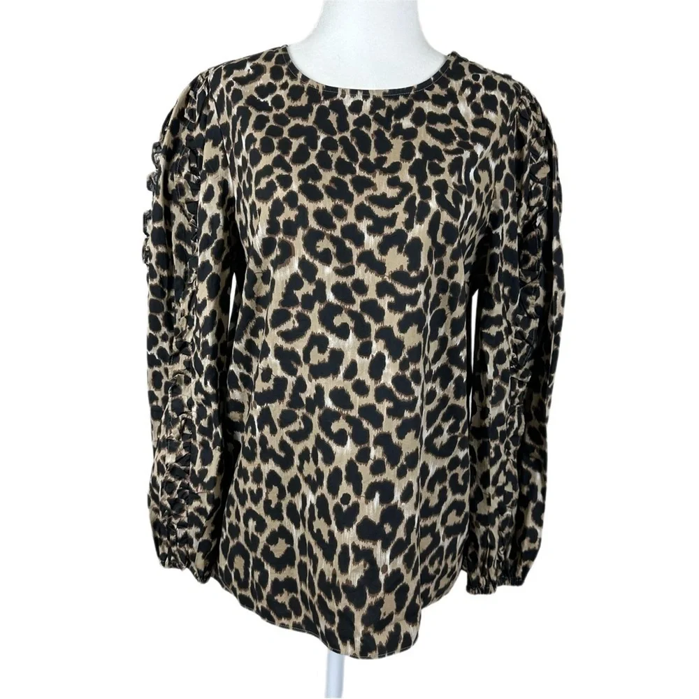 NWT J. Crew Leopard Ruffle Long Sleeve Top